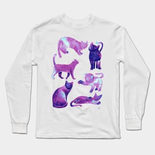 Galaxy Cats Pattern - Pink & Purple Long Sleeve T-Shirt